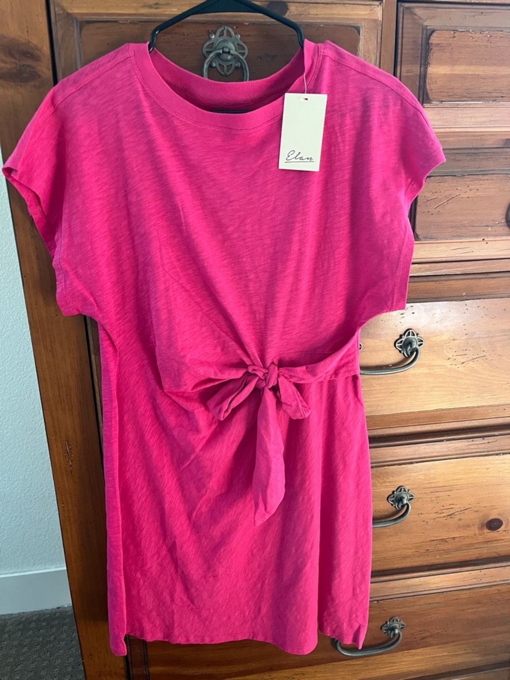 Elan Hot Pink Tie-Waist Tee Dress NWT
